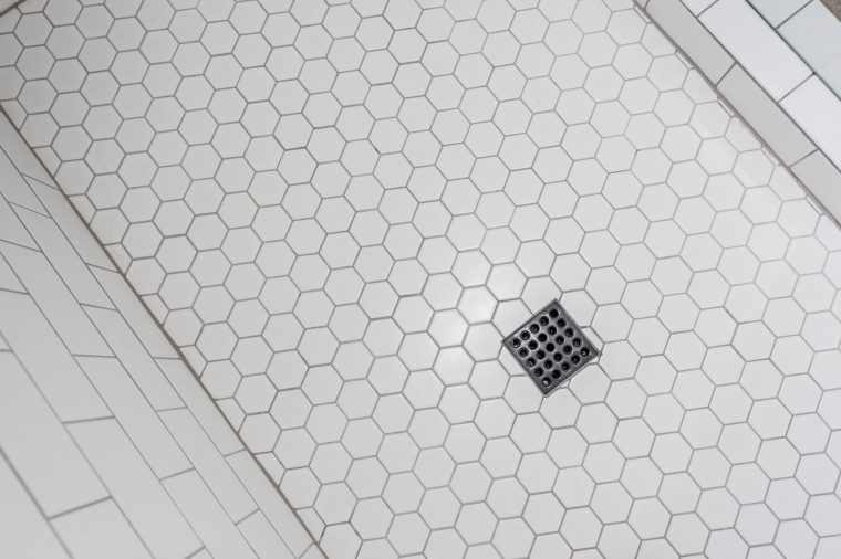 Greige And Gold Bathroom Before, Greige Hexagon Floor Tile